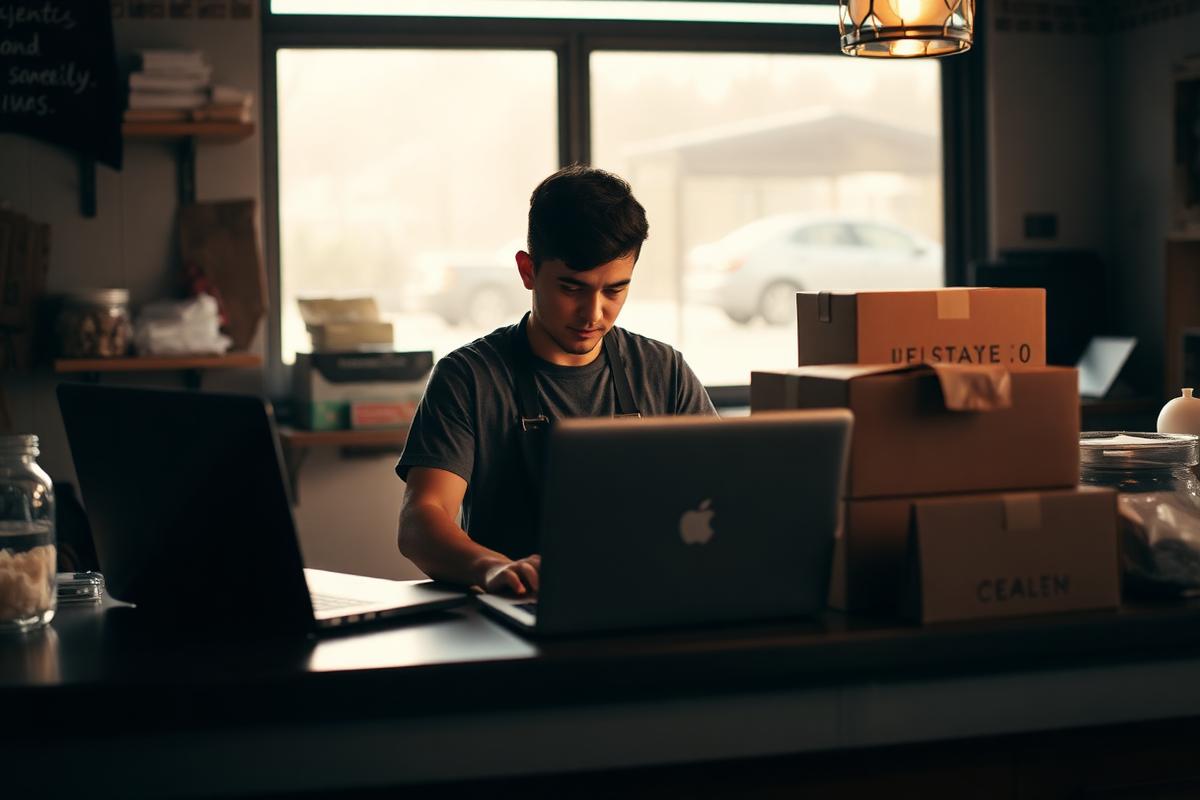 Early-stage entrepreneur preparing orders at the counter of a new business